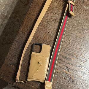 Bandolier iPhone 12 Pro Max Tan Leather Phone Case with Strap